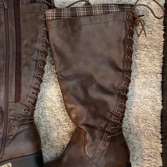 Torrid 9W Wide Calf Wide Width Brown Faux Leather Knee Boots NWOT - Picture 2 of 7
